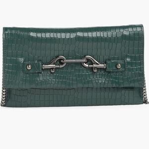 NWT REBECCA MINKOFF LOU CROC EMBOSSED CLUTCH BOTTLE GREEN